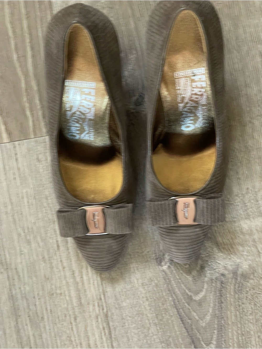 Salvatore Ferragamo Taupe Ribbed Bow Pumps new 6